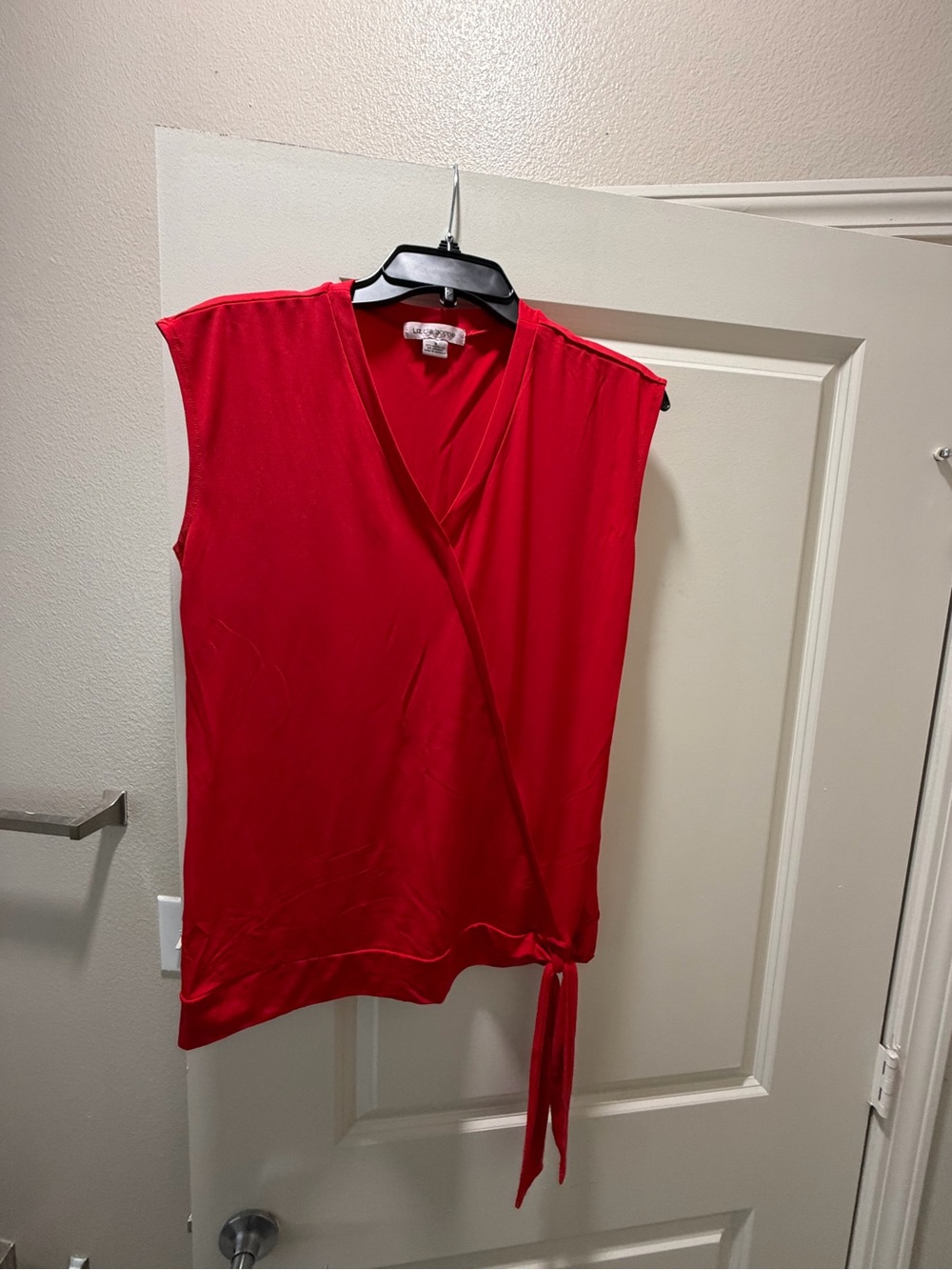Liz Claiborne Red Sleeveless Wrap Tie Blouse